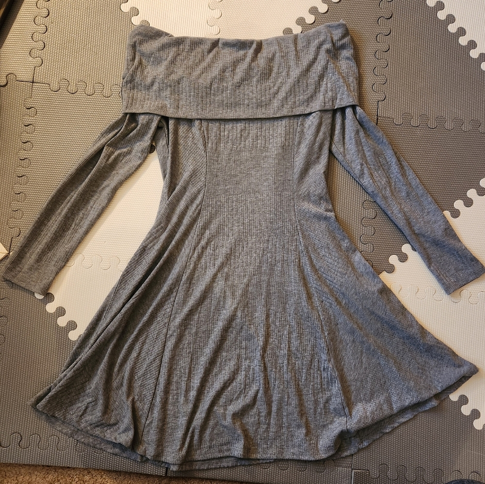 Francescas Gray Off Shoulder Skater Dress